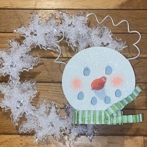 Festive Metal  Snowman with Glitter Accents & Wreath
